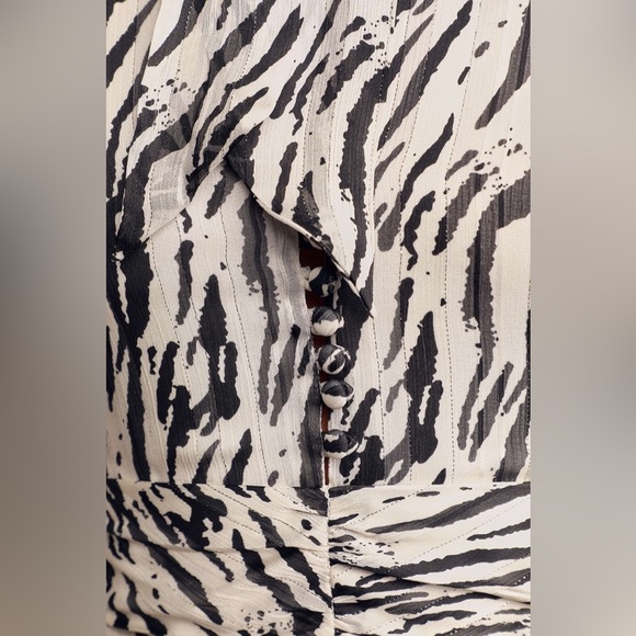 BARDOT Eileen Black and White Zebra Print Ruched Long Sleeve Mini Dress (D9) - Picture 3 of 9